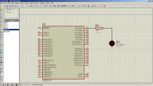 Схема подключения. ISIS Professional (Proteus 7) - Мигание светодиодом на ATmega16 (LED Blinking) — MicroPi (4)