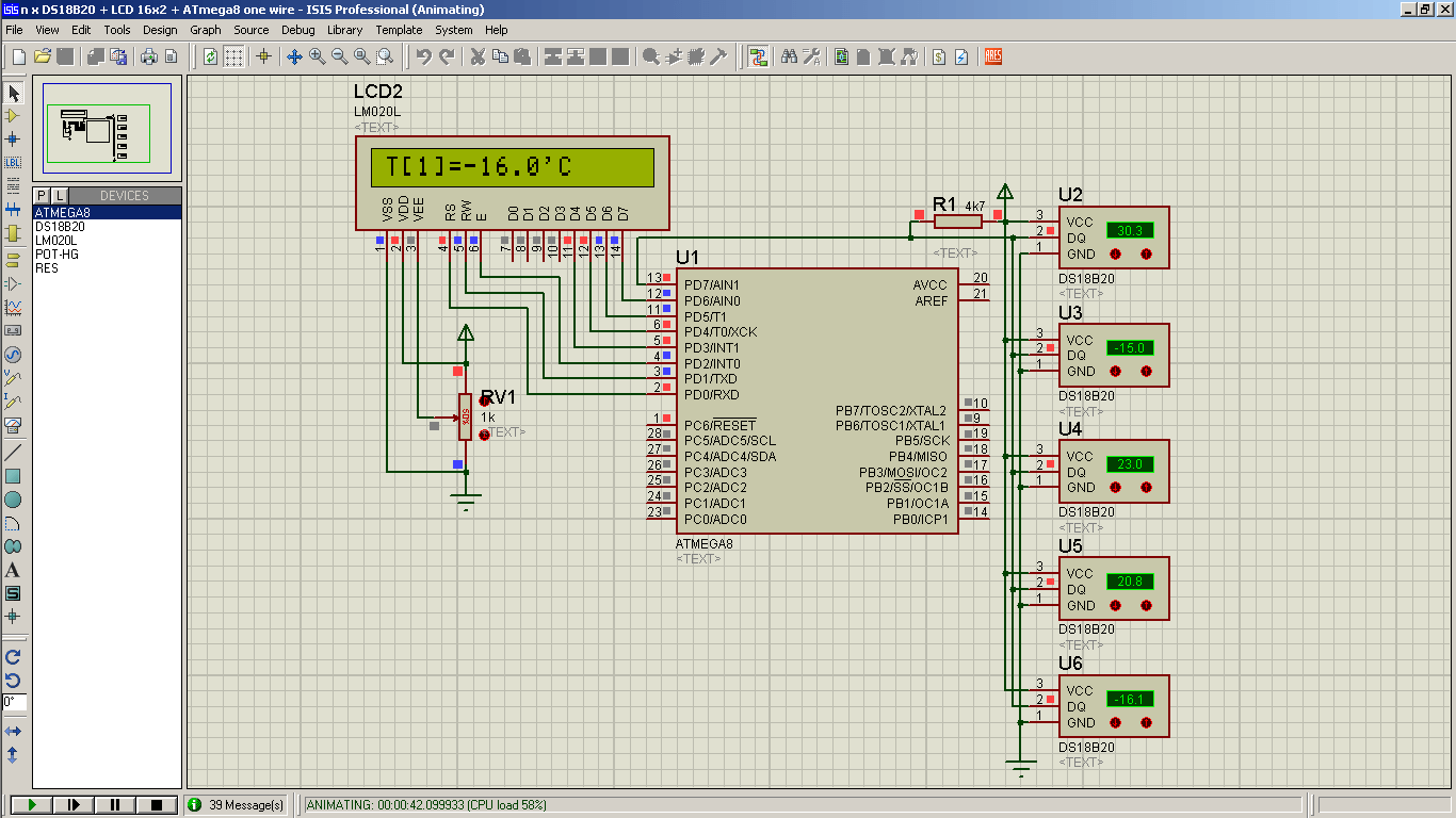 Подключение нескольких DS18B20 к ATmega8 на одну шину (1xN Animating 1)