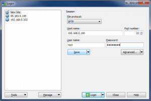 Подключение по SFTP с помощью WinSCP - Новое подключение (Host, Login, Password)