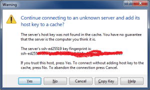 Подключение по SFTP с помощью WinSCP - Сохраняем ключ (Warning)