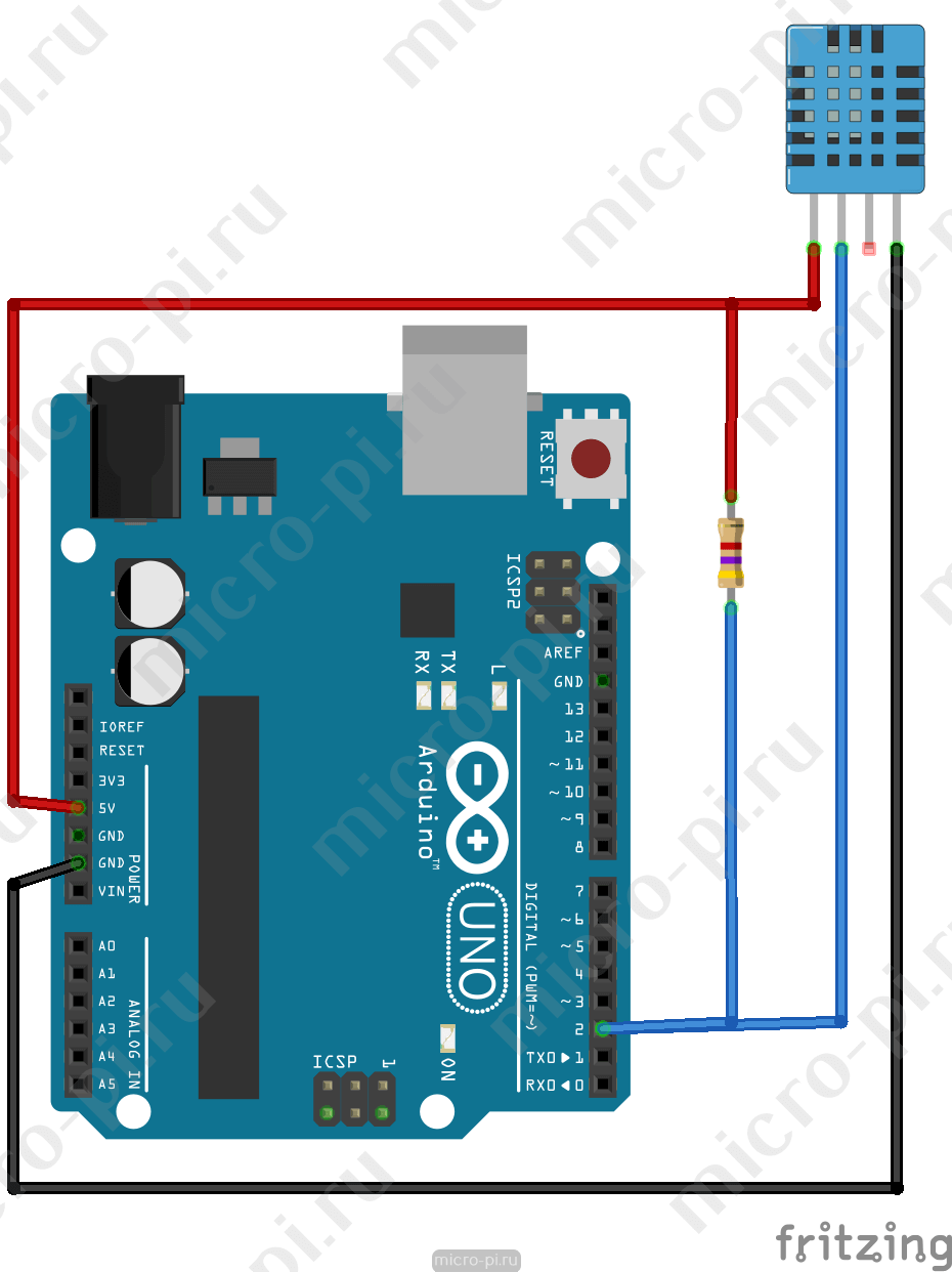 Подключение датчиков DHT11/DHT22 к Arduino UNO