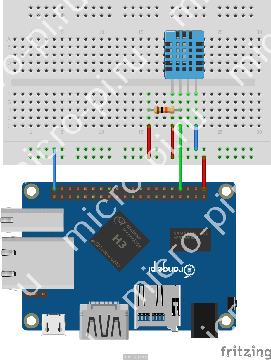 Схема подключения DHT11 к Orange Pi One