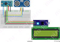 Схема подключения I2C PCF8574 LCD1602 и HC-SR04 к Arduino