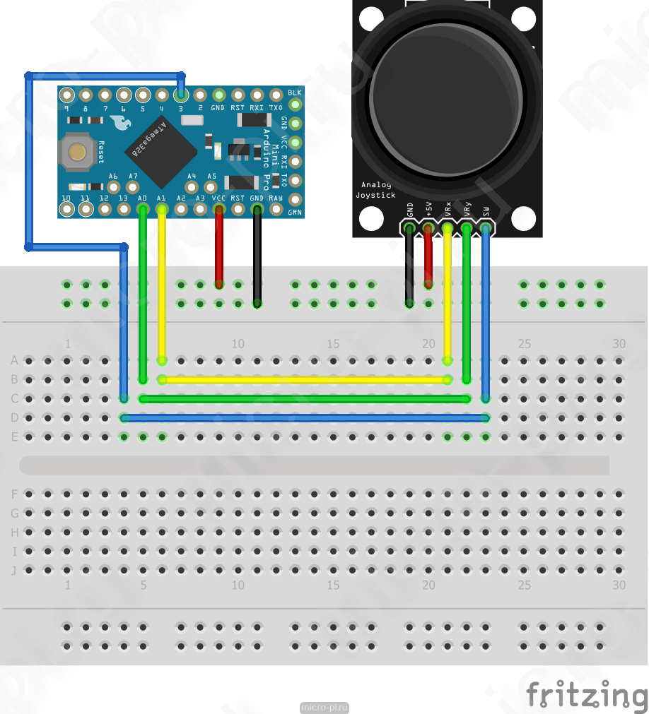 Схема подключения джойстика KY-023 к Arduino